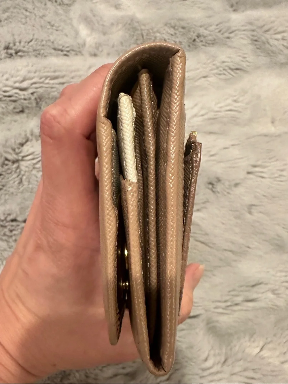 Prada Gold-Logo Saffiano Wallet in Nude Pink